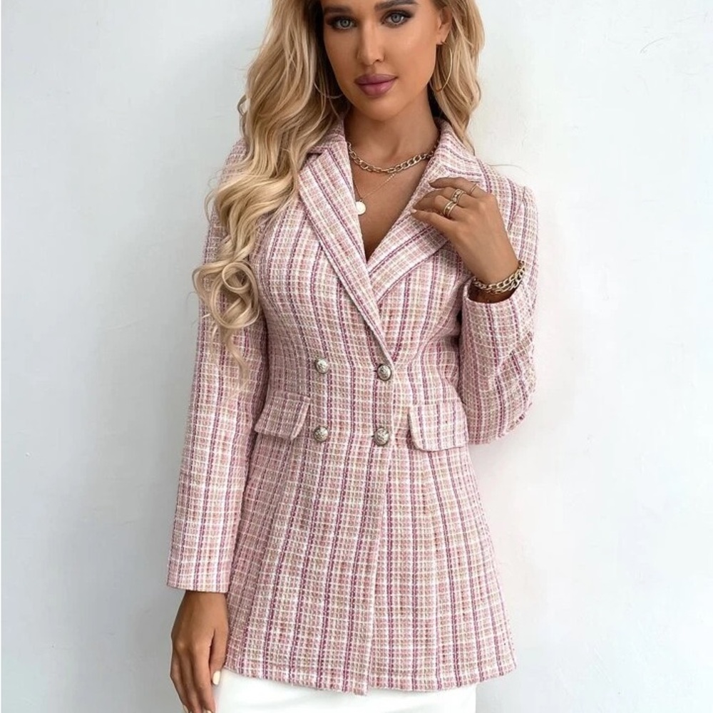 SHEIN Pink Plaid Blazer Suit Jacket | Medium - Picture 11 of 15